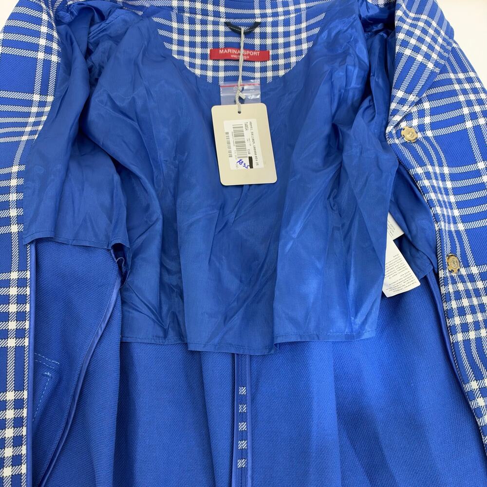NWT Marina Rinaldi Blue & White Checked Overcoat US 16 Preppy Coastal Academia - Picture 9 of 12